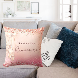 Quinceanera Rose Gold Rosa Glitzer Ballerina Kissen