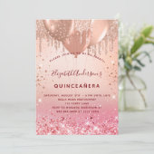 Quinceanera Rose Gold Rosa Glitzer Ballons Glattle Einladung (Stehend Vorderseite)