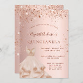 Quinceanera Rose Gold rosa Glitzern Kleid Einladung (Vorne/Hinten)