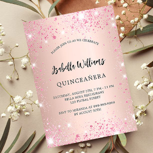 Quinceanera Rose Gold rosa Glitzern Luxus Einladung