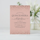 Quinceanera Rose Gold Rosa Rosa Glitzer Sparkone Einladung (Stehend Vorderseite)
