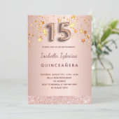 Quinceanera Rose Gold Rosa Sterne Ballon-Drehbuch Einladung (Stehend Vorderseite)