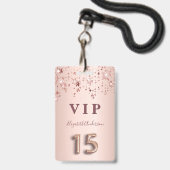 Quinceanera Rose Gold Rosa Sterne Party Ausweis (Front with Lanyard)