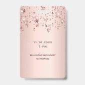 Quinceanera Rose Gold Rosa Sterne Party Ausweis (Back)