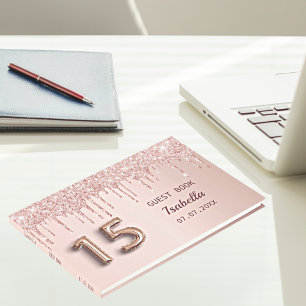 Quinceanera Rose Gold rosa Tropfen Gästebuch