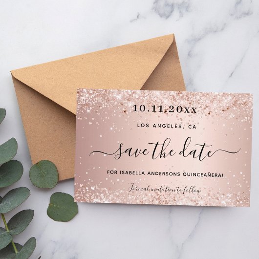 Quinceanera Rose Gold Save the Date Karte