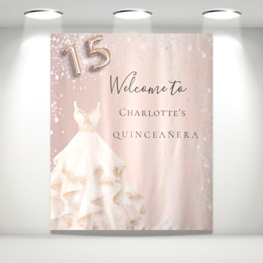 Quinceanera Rose Gold Silber Glitzer Empfang Wandteppich