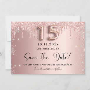 Quinceanera Rose Gold Silber Glitzer Save the Date