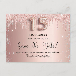 Quinceanera Rose Gold Silber Glitzer Save the Date Ankündigungspostkarte