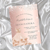 Quinceanera Rose Gold silber Glitzer Staub Kleid Einladungspostkarte