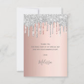 Quinceanera Rose Gold Silber Glitzer Tropfen Foto Dankeskarte (Rückseite)