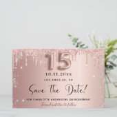 Quinceanera Rose Gold silber Save the Date Karte (Stehend Vorderseite)
