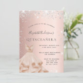 Quinceanera Rose Gold Silberkleid Einladung (Stehend Vorderseite)