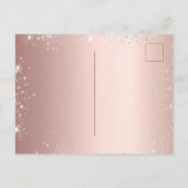 Quinceanera Rose Gold Silberkleid Glitzern Einladungspostkarte (Rückseite)