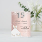 Quinceanera Rose Gold Silberkleid Glitzern Einladungspostkarte (Stehend Vorderseite)
