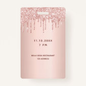 Quinceanera Rose Gold Tropfen rosa Ausweis (Rückseite)