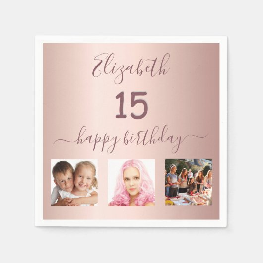 Quinceanera Rose Goldbarren Foto Name Serviette (Vorderseite)