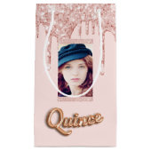Quinceanera Rose Goldbarren Glitzer Foto Kleine Geschenktüte (Vorderseite)