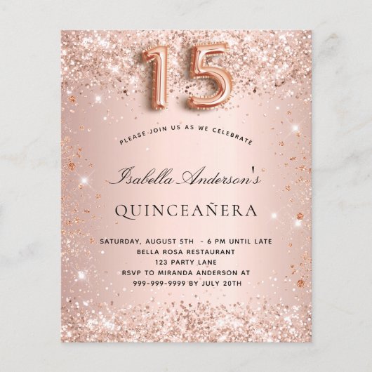 Quinceanera Rose Goldbarren Glitzer Haushalt Flyer (Vorne)