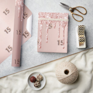 Quinceanera Rose Goldbarren Glitzer Tropfen Geschenkpapier