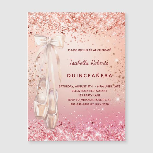 Quinceanera Rose Goldbarren Magneteinladung (Vorderseite)