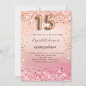 Quinceanera Rose Goldbarren Rosa Glitzer Einladung (Vorderseite)