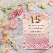 Quinceanera Rose Goldbarren Rosa Glitzer Einladung