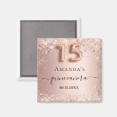 Quinceanera Rose Goldblume Glitzer Staubname Magnet (Vorderseite/Rückseite)
