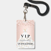 Quinceanera Rose Goldblüte Glitzer Staub Name Vip Ausweis (Front with Lanyard)