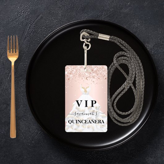 Quinceanera Rose Goldblüte Glitzer Staub Name Vip Ausweis