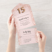 Quinceanera Rose Goldblütler Funkeln Party UAWG All In One Einladung (Abreißen)