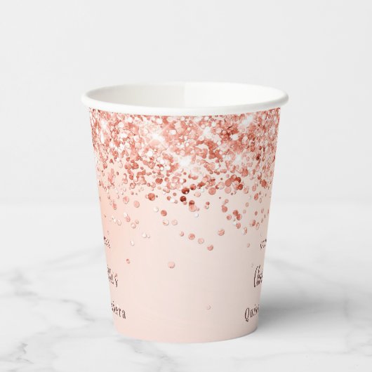 Quinceanera Rose Goldfantasiename Pappbecher (Links)