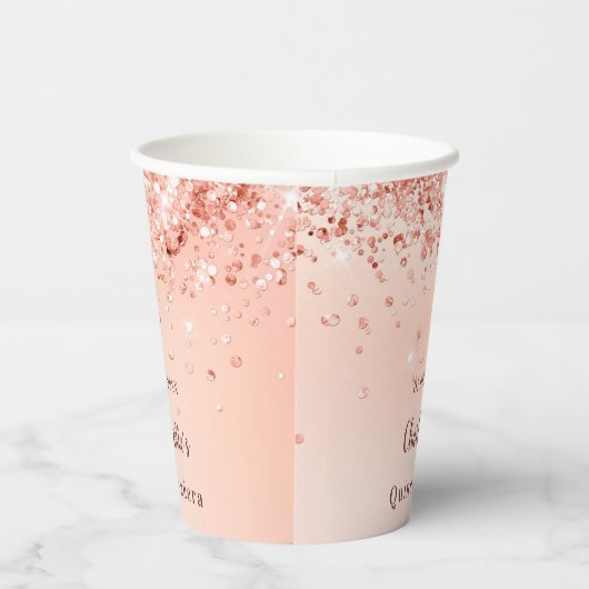Quinceanera Rose Goldfantasiename Pappbecher (Rechts)