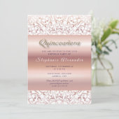Quinceanera Rose Goldfolie Spitze Gold Glitzer Einladung (Stehend Vorderseite)