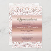 Quinceanera Rose Goldfolie Spitze Gold Glitzer Einladung (Vorne/Hinten)