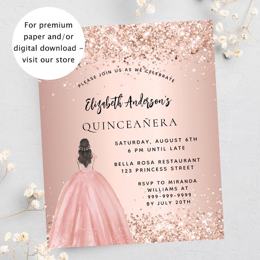 Quinceanera Rose Goldkleid Einladung Flyer