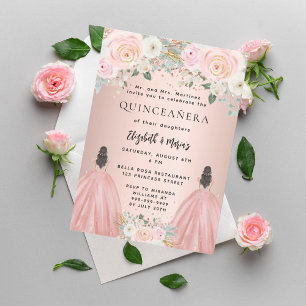 Quinceanera Rose Goldkleid Floral 2 Mädchen Zwilli Einladung