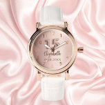 Quinceanera Rose Goldname Armbanduhr<br><div class="desc">Ein Quinceañera-Geschenk. Eine Hintergrundfarbe für den Farbverlauf in Rose. Name,  Datum hinzufügen</div>