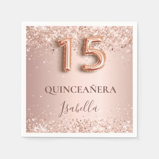 Quinceanera Rose goldrosa Name elegant Serviette (Vorderseite)