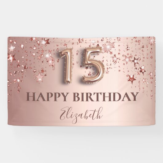 Quinceanera Rose Goldrosa Sterne willkommen Banner (Horizontal)