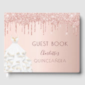Quinceanera Rose Goldrot Glitzer Tropfen Kleid Gästebuch (Vorderseite)