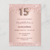 Quinceanera Rose Goldrot Rosa Einladung Postkarte (Vorderseite)