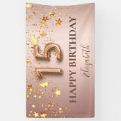 Quinceanera Rose Goldstars Rosa Ballonskript Banner (Vertikal)