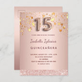 Quinceanera Rose Goldstars Rosa Ballonskript Postkarte (Vorne/Hinten)