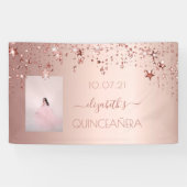 Quinceanera Rose Goldsternengold Foto Banner (Horizontal)