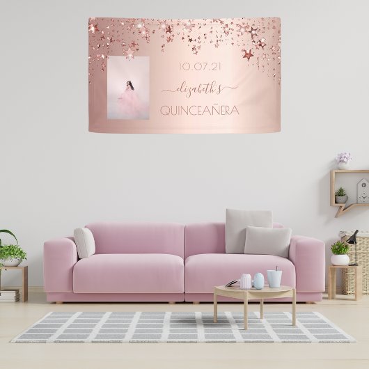 Quinceanera Rose Goldsternengold Foto Banner