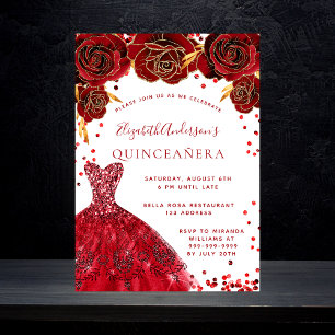 Quinceanera Rose in Rot-Weiß glamourös Einladung