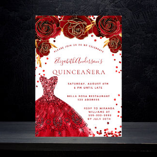 Quinceanera Rose in Rot-Weiß glamourös Einladung