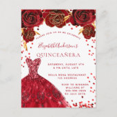 Quinceanera Rose in Rot-Weiß glamourös Einladungspostkarte (Vorderseite)