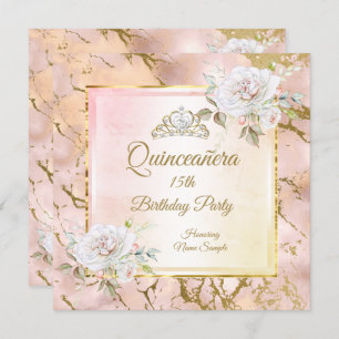 Quinceanera Rose Pink Gold Geburtstagsparty Einlad Einladung